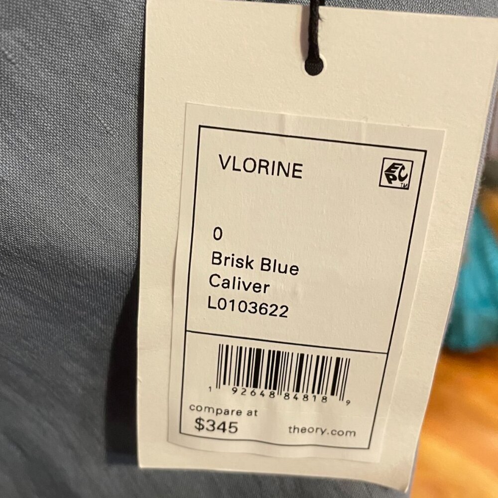 New Theory Vlorine Linen Blend Cross-Back Midi Dress Blue 0 $345 - Picture 6 of 10